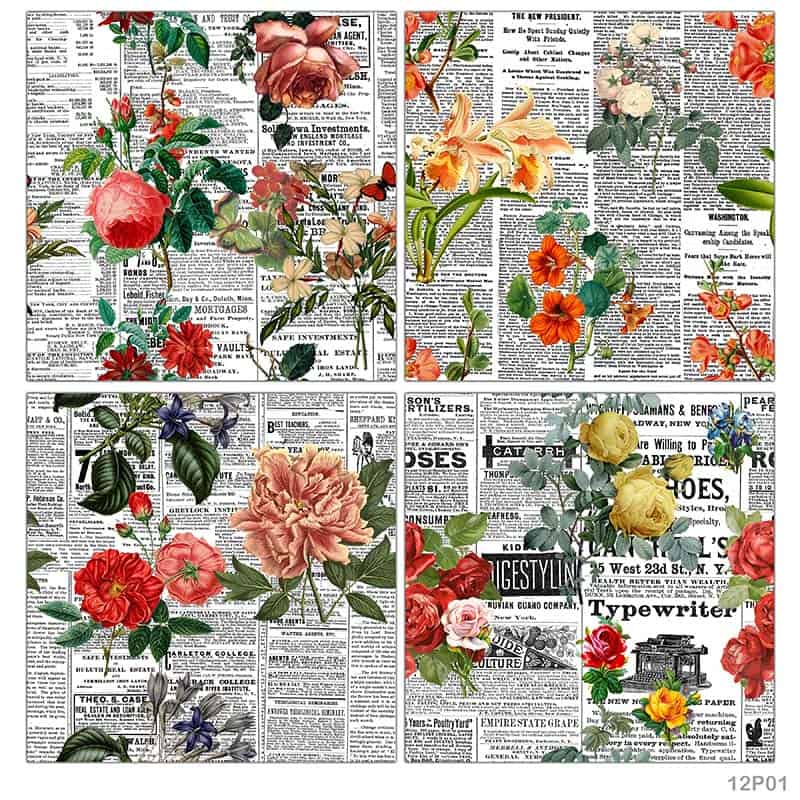 12X12 Paper Pack Floral News Print (12P01) - GIFT TO LOVE