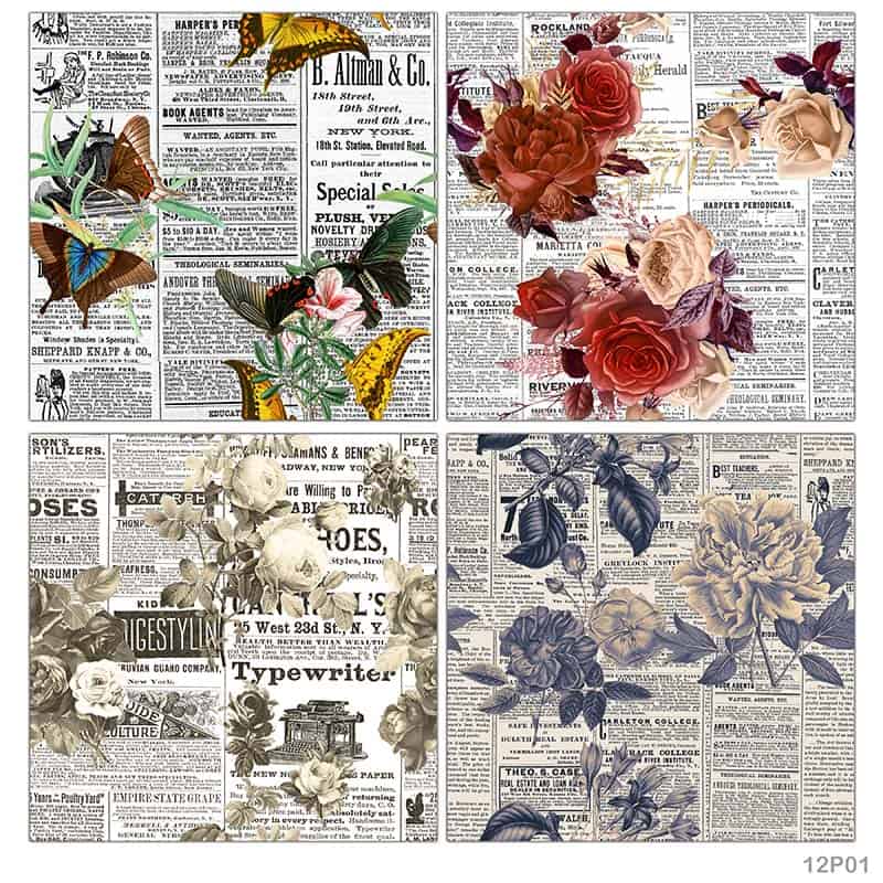 12X12 Paper Pack Floral News Print (12P01) - GIFT TO LOVE