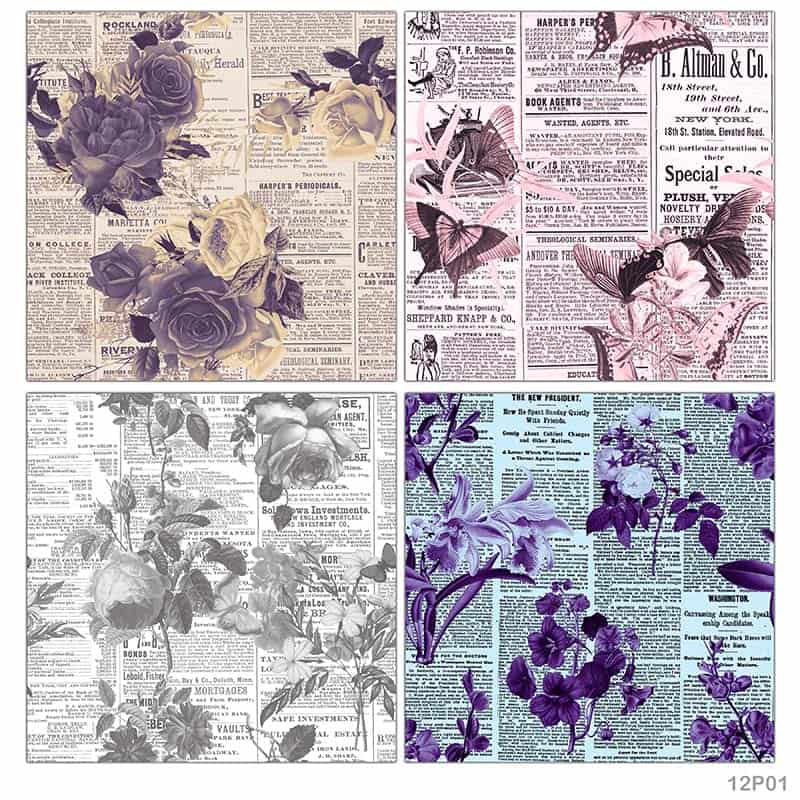 12X12 Paper Pack Floral News Print (12P01) - GIFT TO LOVE