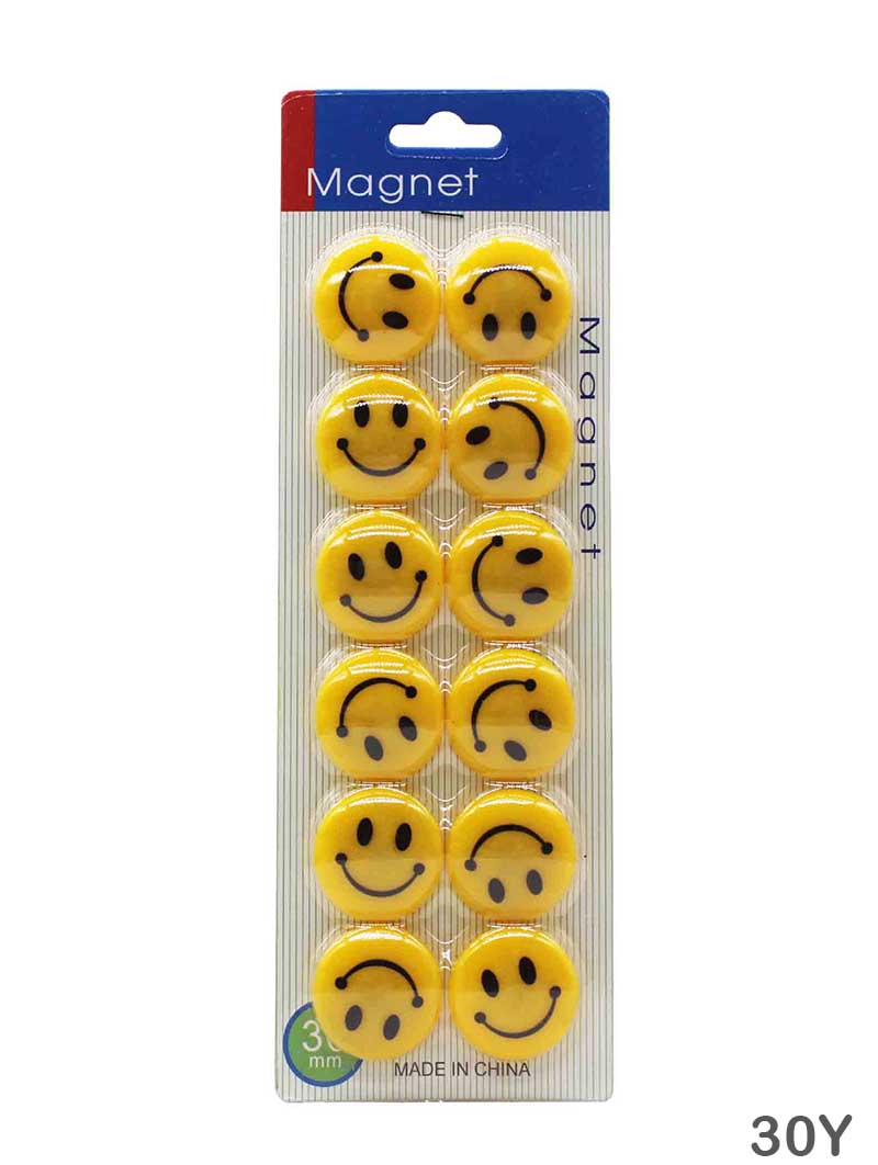 30MM SMILE MAGNET YELLOW 12PCS (30Y) - GIFT TO LOVE