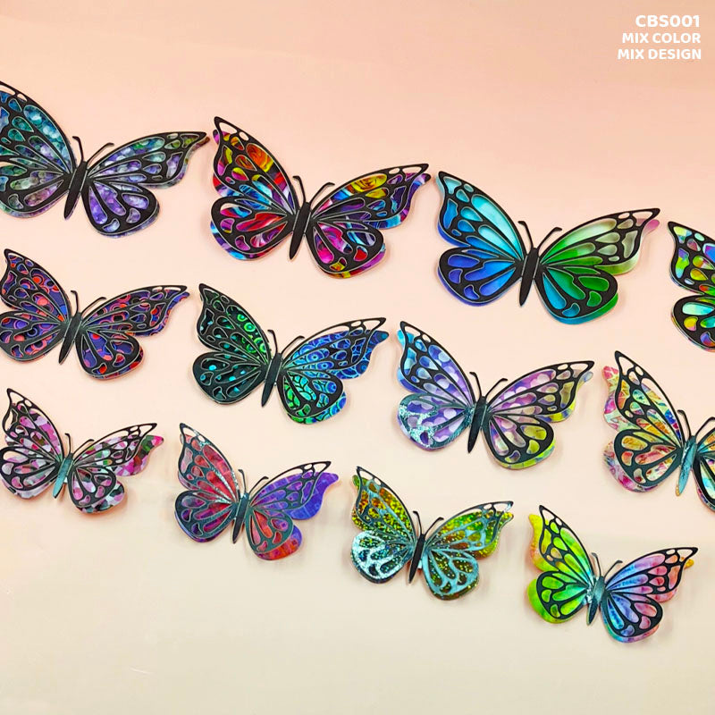 3D Butterfly Metallic Glitter Sticker 12 Pcs-Gift To Love-Art & Craft