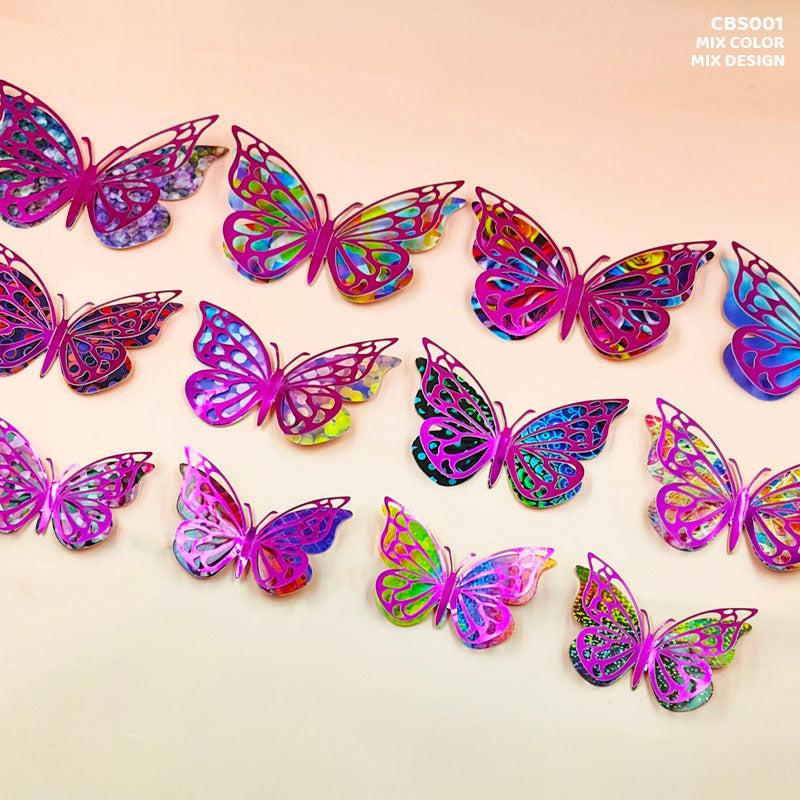 3D Butterfly Metallic Glitter Sticker 12 Pcs