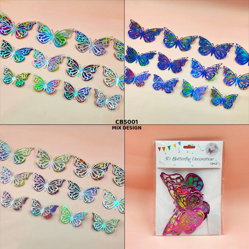 3D Butterfly Metallic Glitter Sticker 12 Pcs