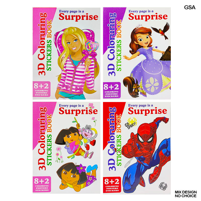 3D Coloring Sticker Book 10 Sheet