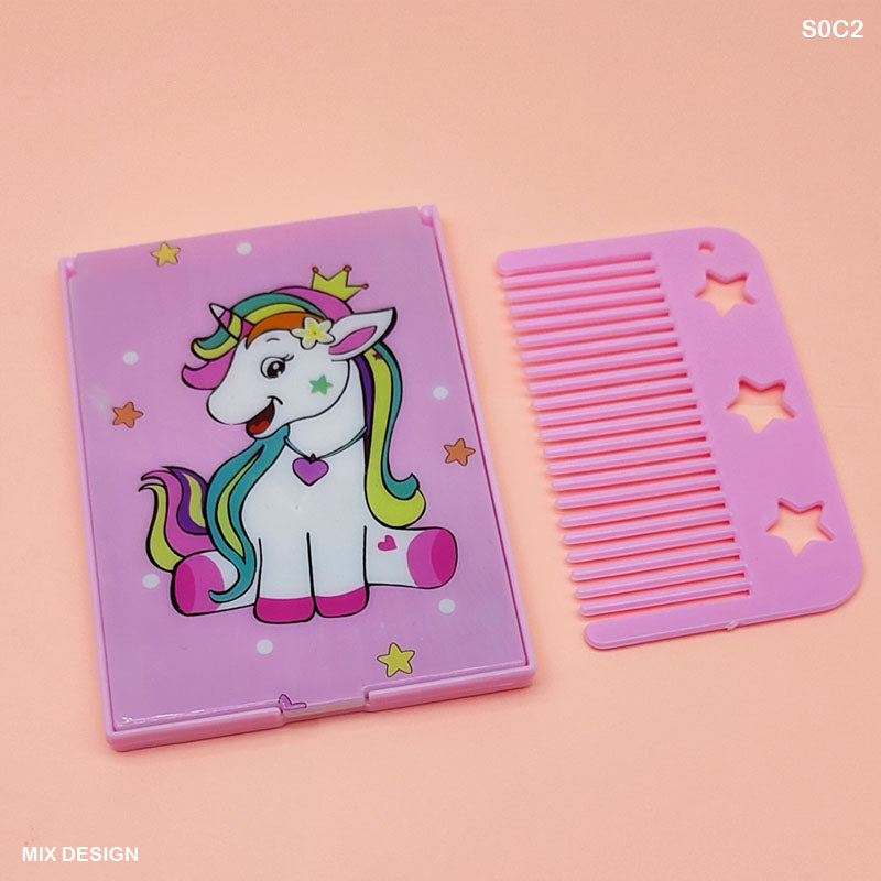 S0C2 Cartoon Print Kids Comb Mirror