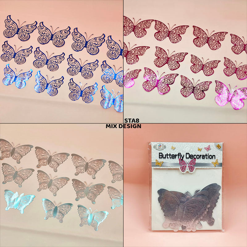 Sta8 3D 10 Butterfly Metallic Glitter Sticker