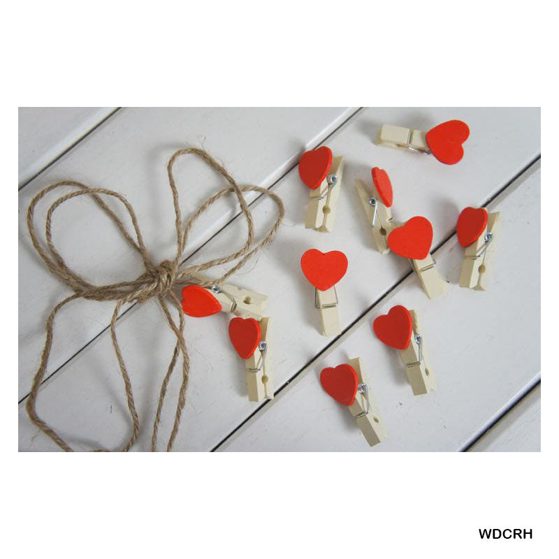 Wooden Design Clip Pkt Red Heart (Wdcrh)